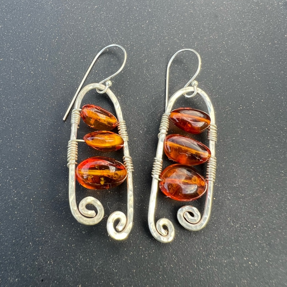 Silver and amber earrings